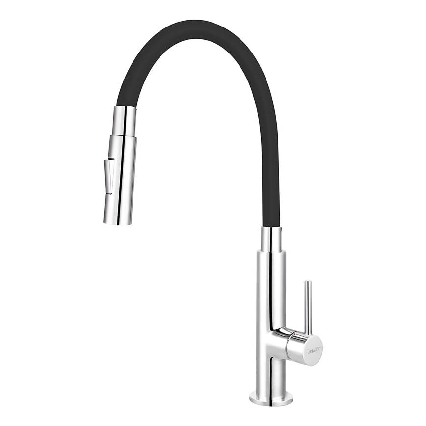 FERRO - Змішувач для раковини з гнучким виливом глянцевий хром/чорний
