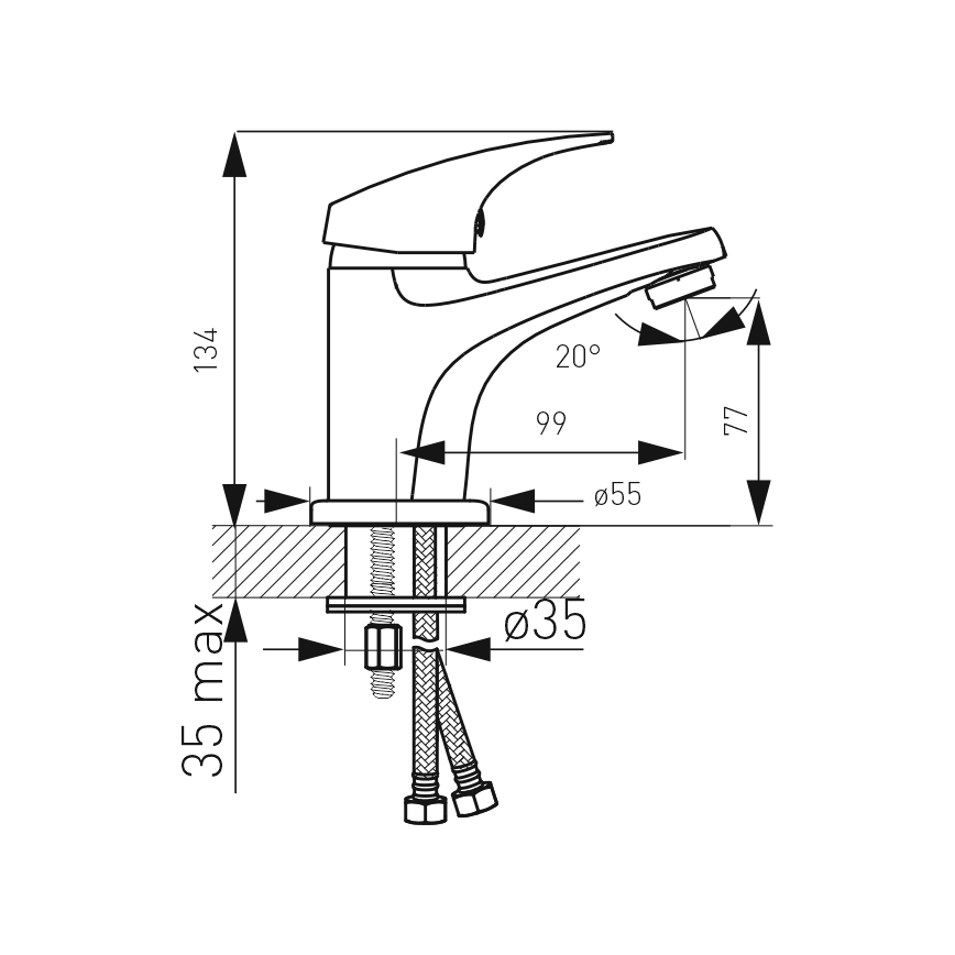 FERRO - Змішувач для умивальника ONE + донний клапан, блискучий хром