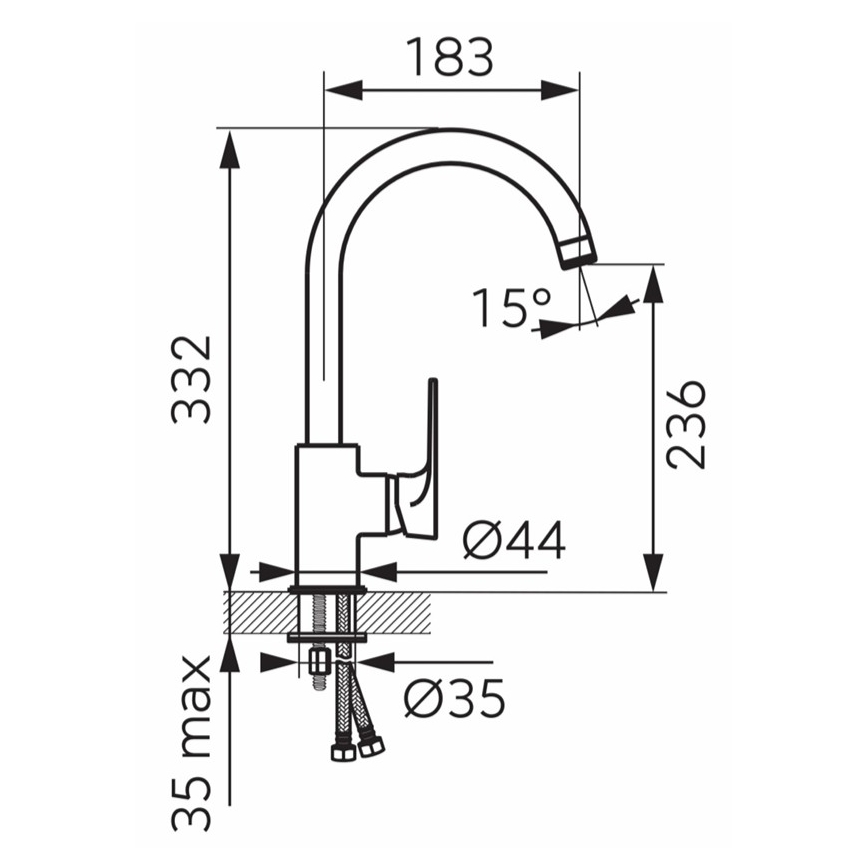FERRO - Змішувач для кухонної мийки ALGEO SQUARE глянцевий хром