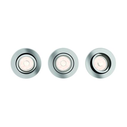 Philips - набір із 3 LED RGBW вбудованих світильників зі змінною яскравістю, 1×GU10/4,8 Вт/230 В, глянцевий хром + пульт дистанційного керування