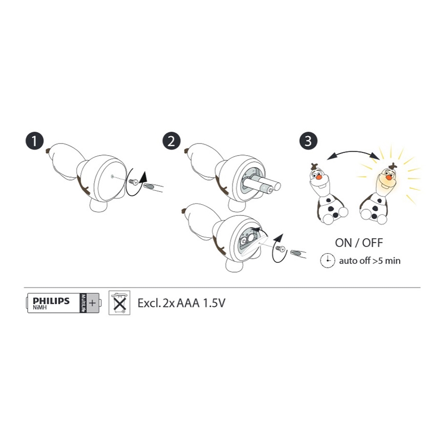 Philips 71768/08/16 - Світлодіодна дитяча лампа DISNEY FROZEN ОЛАФ LED/0,3W/2xAAA сніговик