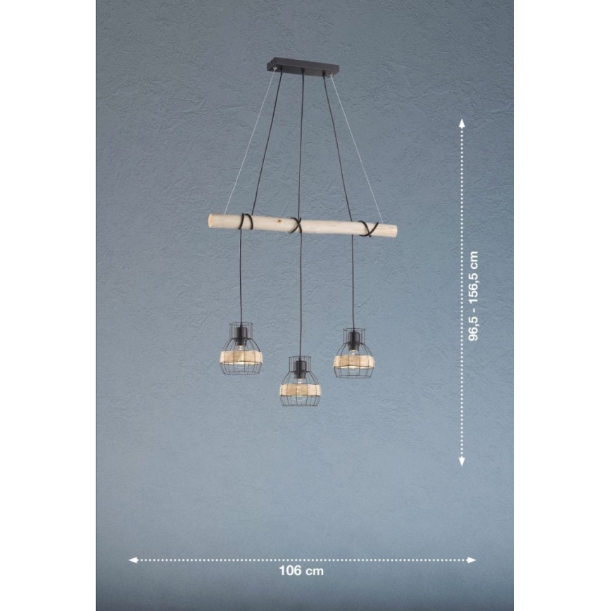 Fischer & Honsel 60798 - Підвісна люстра STRAW 3xE27/40W/230V