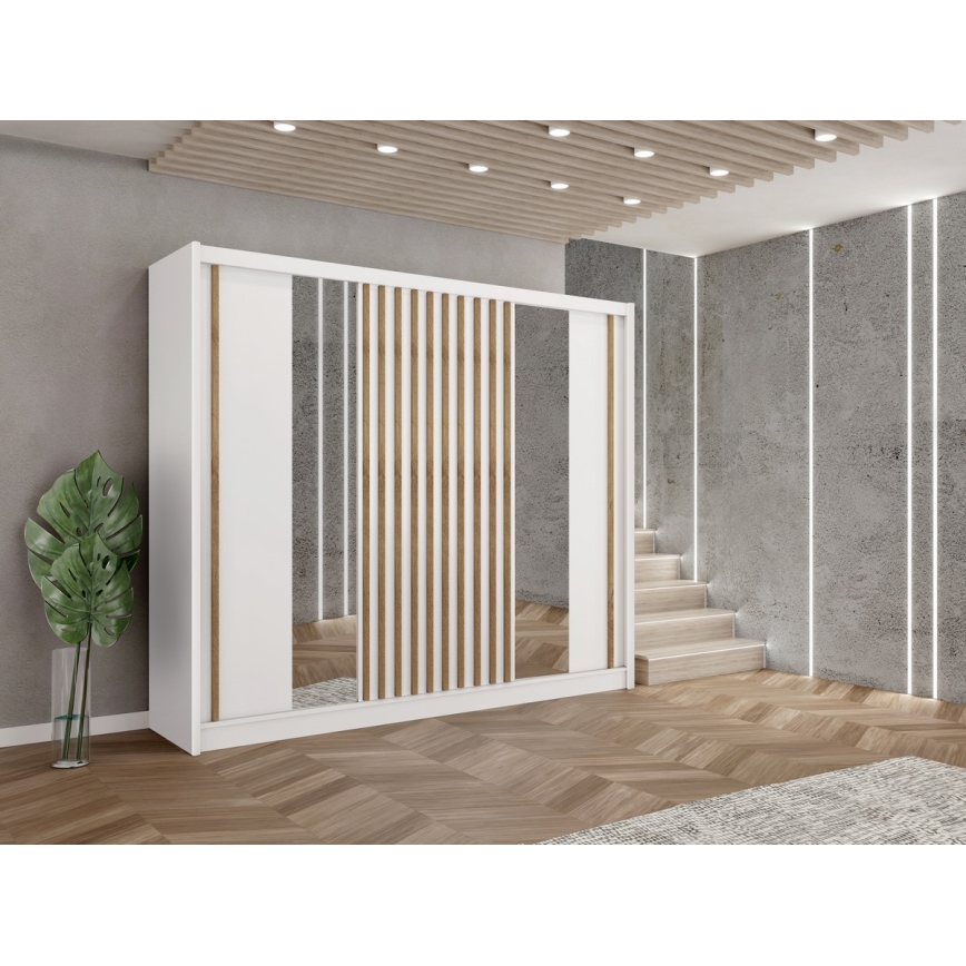 Гардеробный шкаф с зеркалом SANTINO 250x215 см белый/дуб крафт
