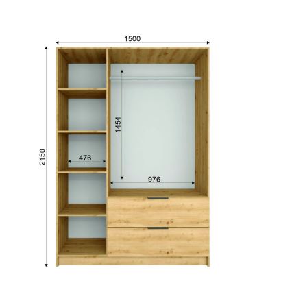 Гардеробный шкаф с зеркалом VISTA 150x215 см, цвет: дуб artisan/графит
