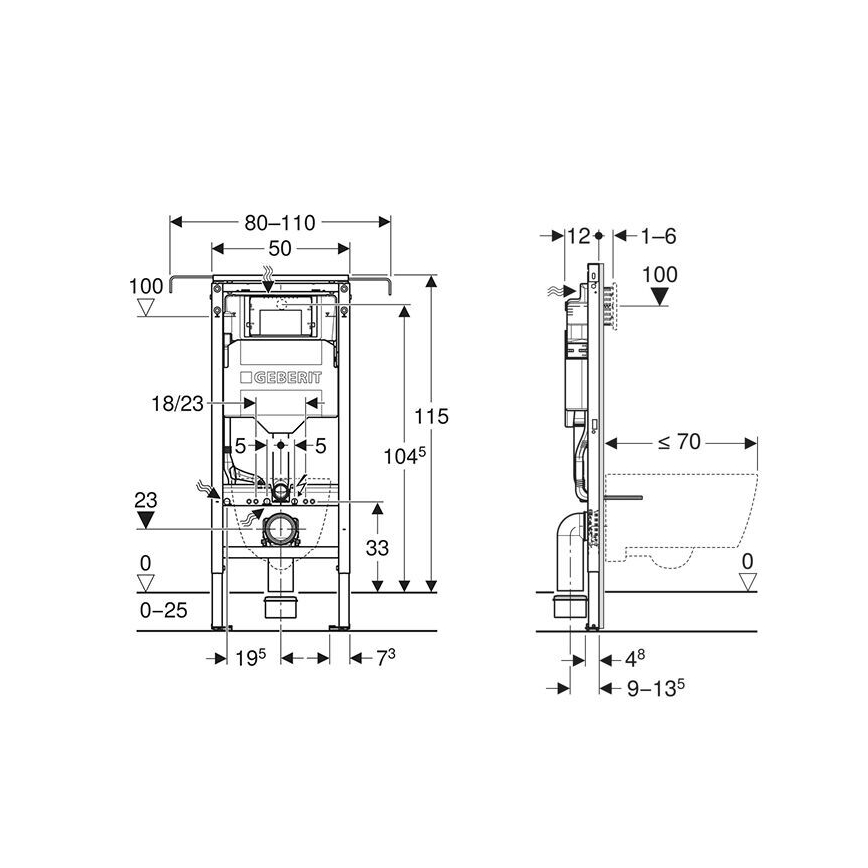 Geberit 111.355.00.6 - Вбудований інсталяційний модуль Duofix 115 см для підвісного унітазу
