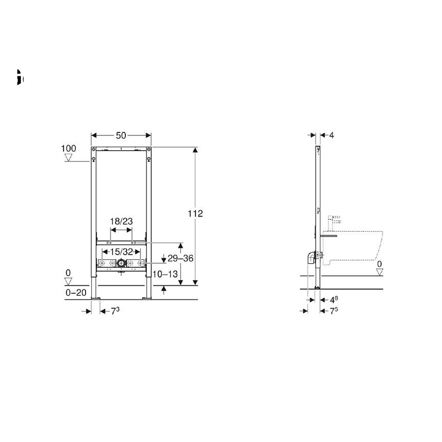 Geberit 111.534.00.2 - Встраиваемая монтажная рама Duofix для биде, 112 см