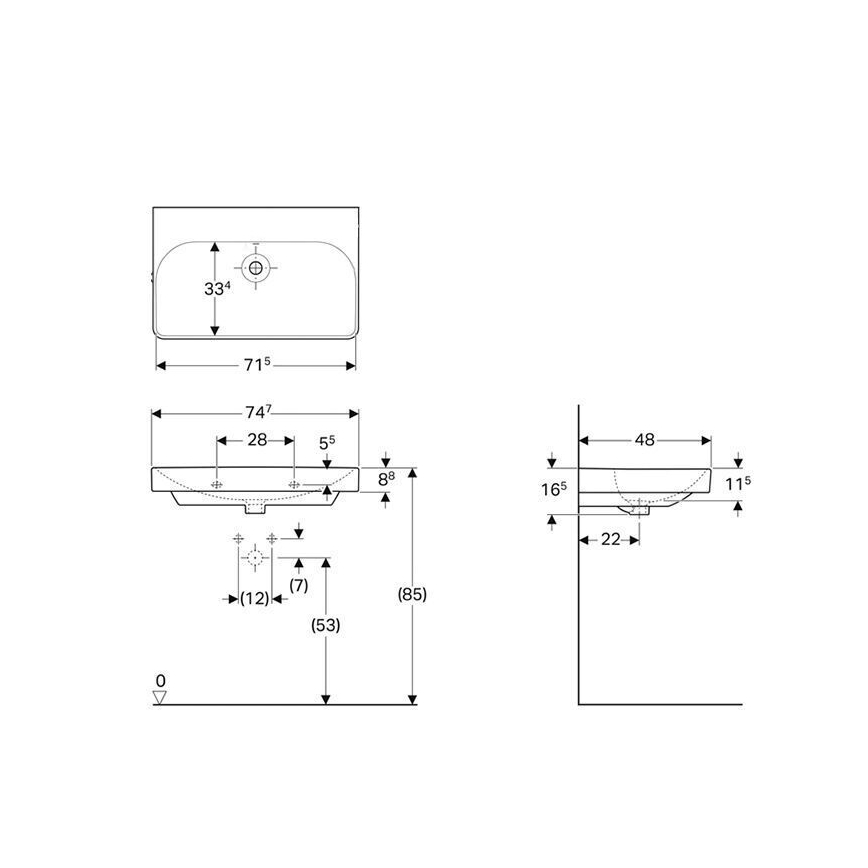 Geberit 500.249.00.2 - Підвісний умивальник Smyle Square 75x48 см кераміка/білий