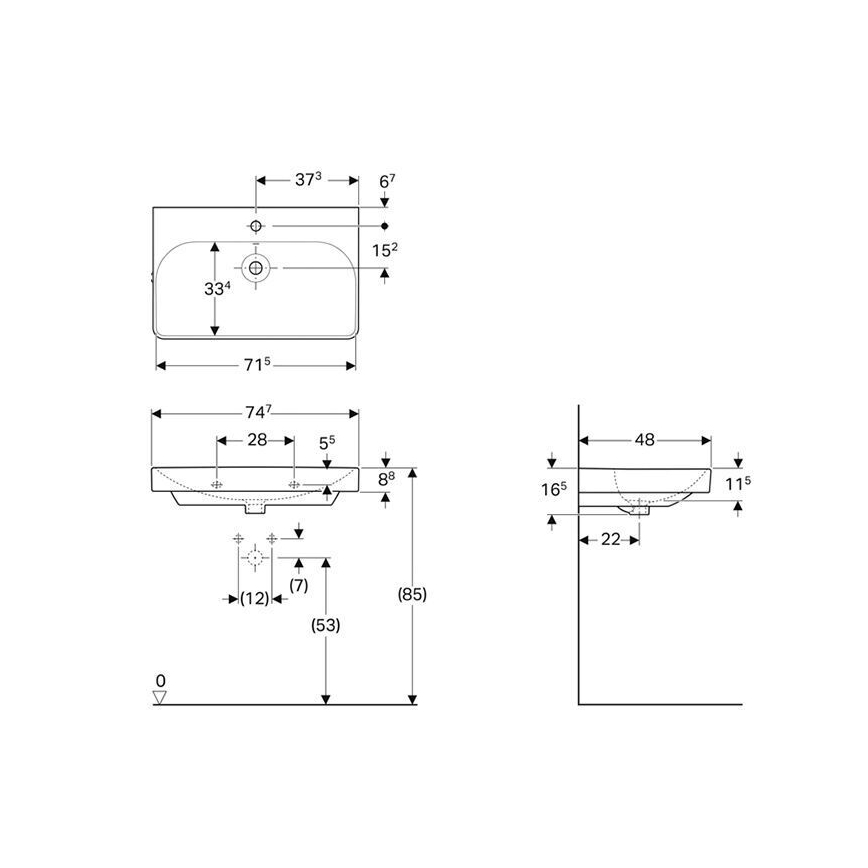 Geberit 500.249.01.1 - Підвісний умивальник Smyle Square 75x48 см кераміка/білий