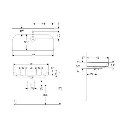 Geberit 500.251.01.1 - Подвесной умывальник Smyle Square 90×48 см керамика/белая