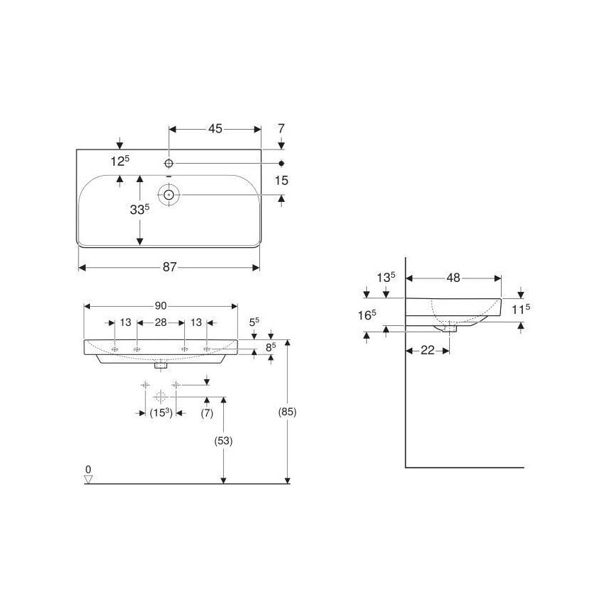 Geberit 500.251.01.1 - Подвесной умывальник Smyle Square 90×48 см керамика/белая