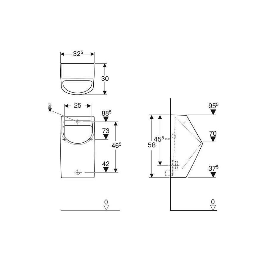Geberit 500.254.01.1 - Пісуар Smyle зі заднім підведенням і заднім випуском, керамічний, білий