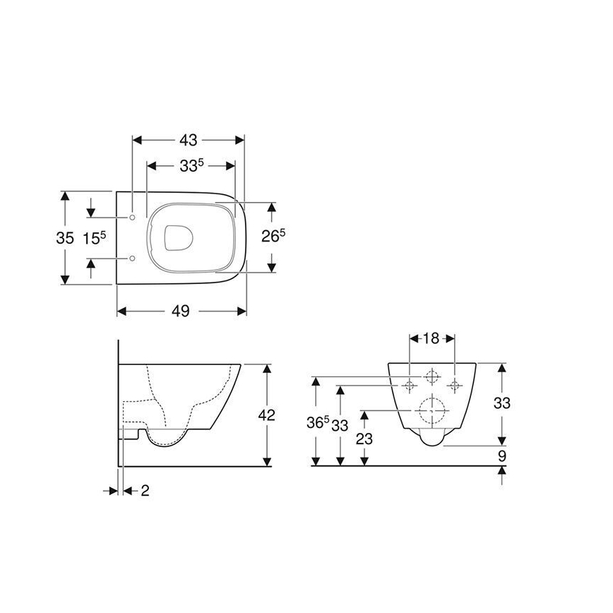 Geberit 500.379.01.1 - Підвісний унітаз Rimfree Smyle Square кераміка/білий