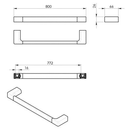 Gedy - Держатель для полотенец PIRENEI 6,6x80 см матовый черный