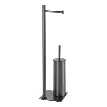 Gedy - Підлогова щітка для унітазу з тримачем для туалетного паперу TRILLY металік-сірий