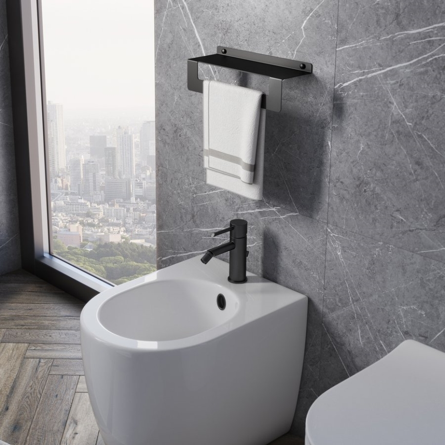 Gedy - Полиця з вішалкою для рушників CLEO, 30 см, матова чорна