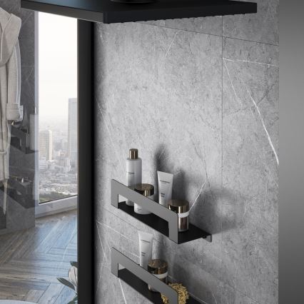 Gedy - Полиця з вішалкою для рушників CLEO, 30 см, матова чорна