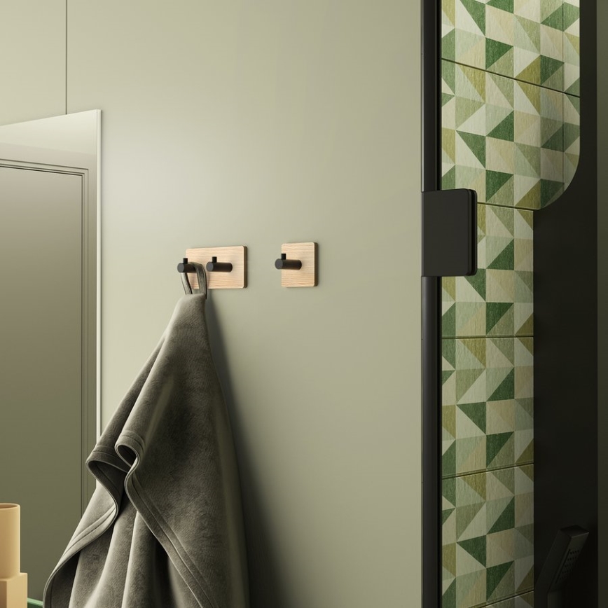 Gedy - Самоклеящаяся настенная вешалка для полотенец HIMALAYA черный/бамбук