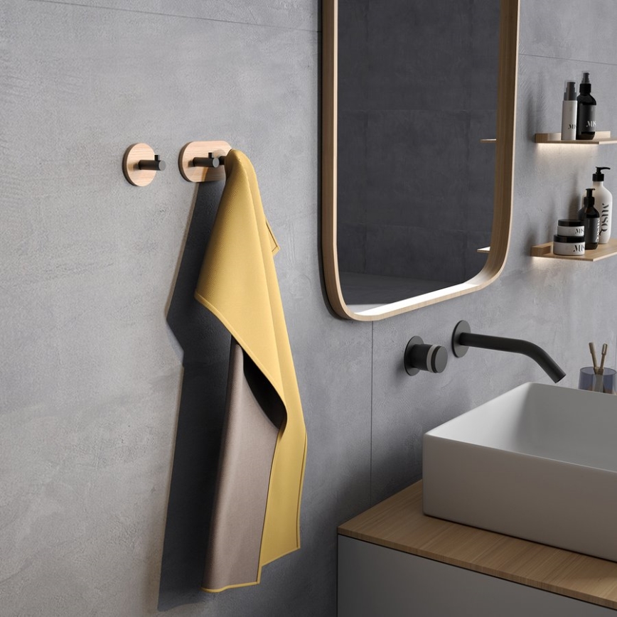 Gedy - Самоклеюча настінна вішалка для рушників HIMALAYA чорний/бамбук