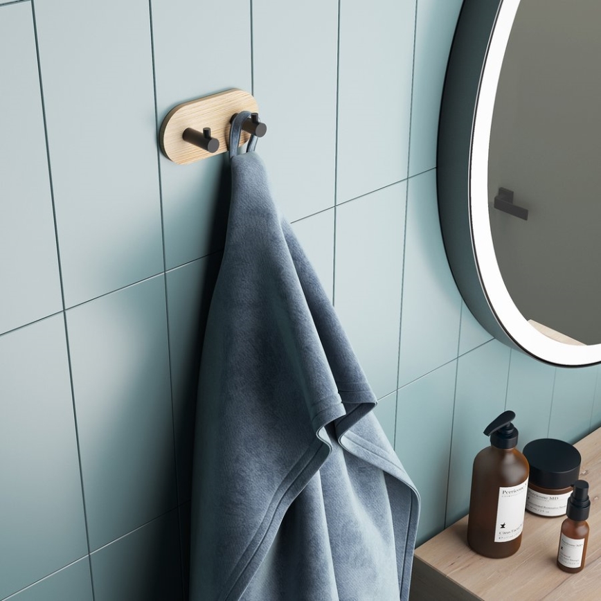 Gedy - Самоклеюча настінна вішалка для рушників HIMALAYA чорний/бамбук