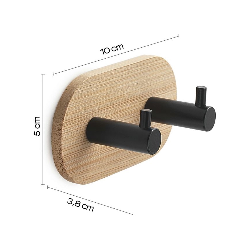 Gedy - Самоклеюча настінна вішалка для рушників HIMALAYA чорний/бамбук