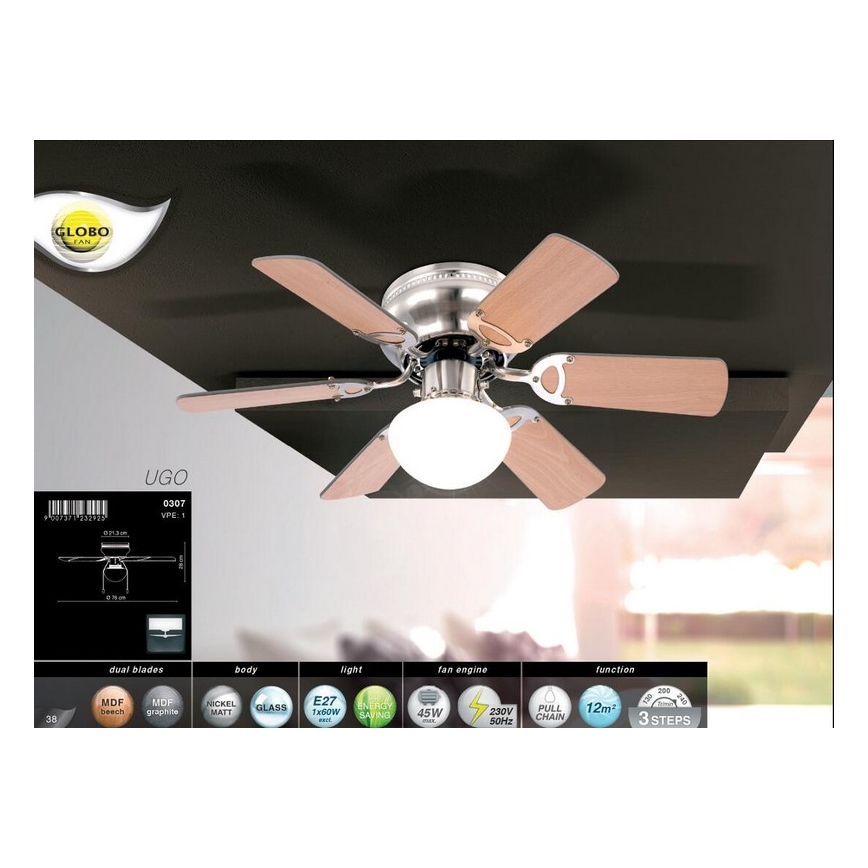 Globo - Стельовий вентилятор 1xE27/60W/230V