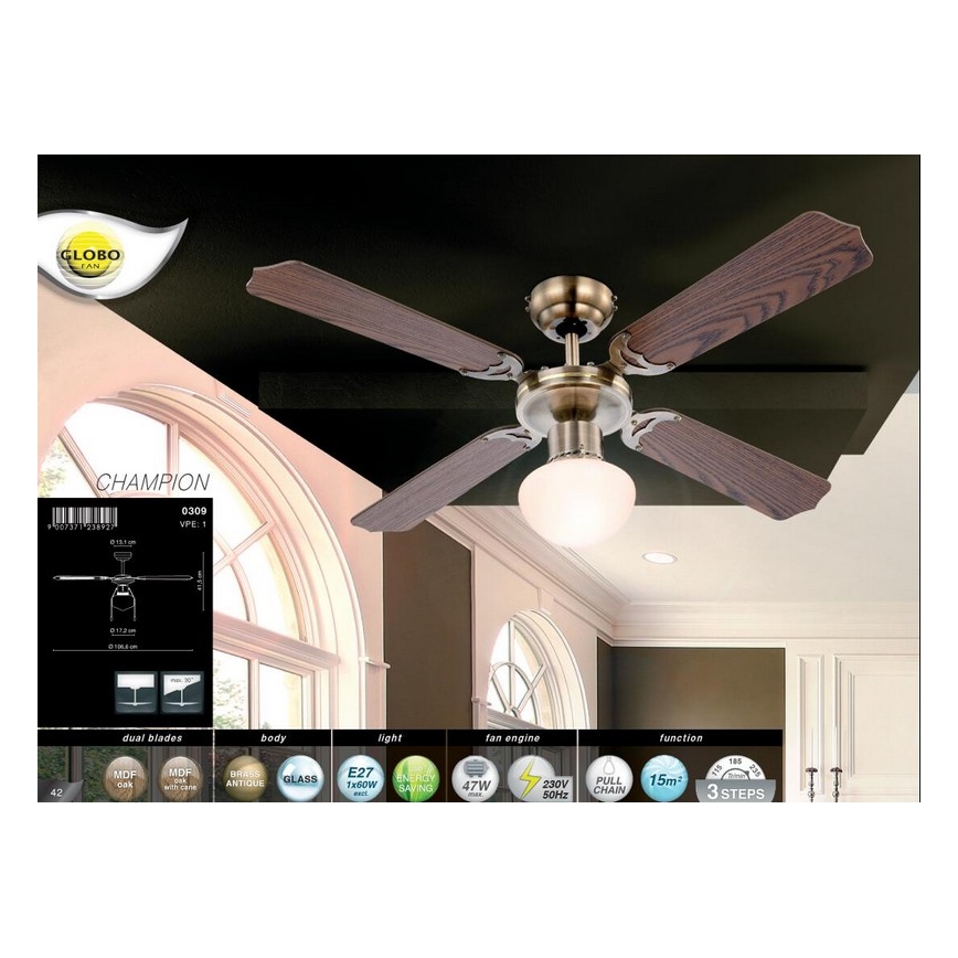 Globo - Потолочный вентилятор 1xE27/60W/230V