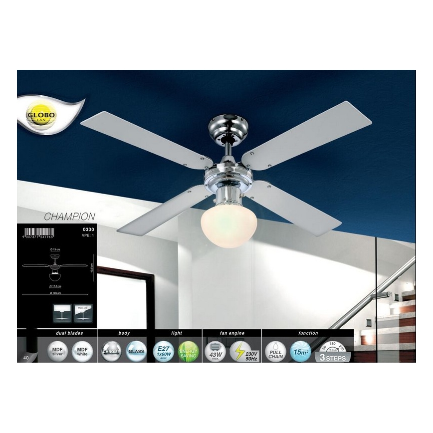 Globo - Стельовий вентилятор 1xE27/60W/230V