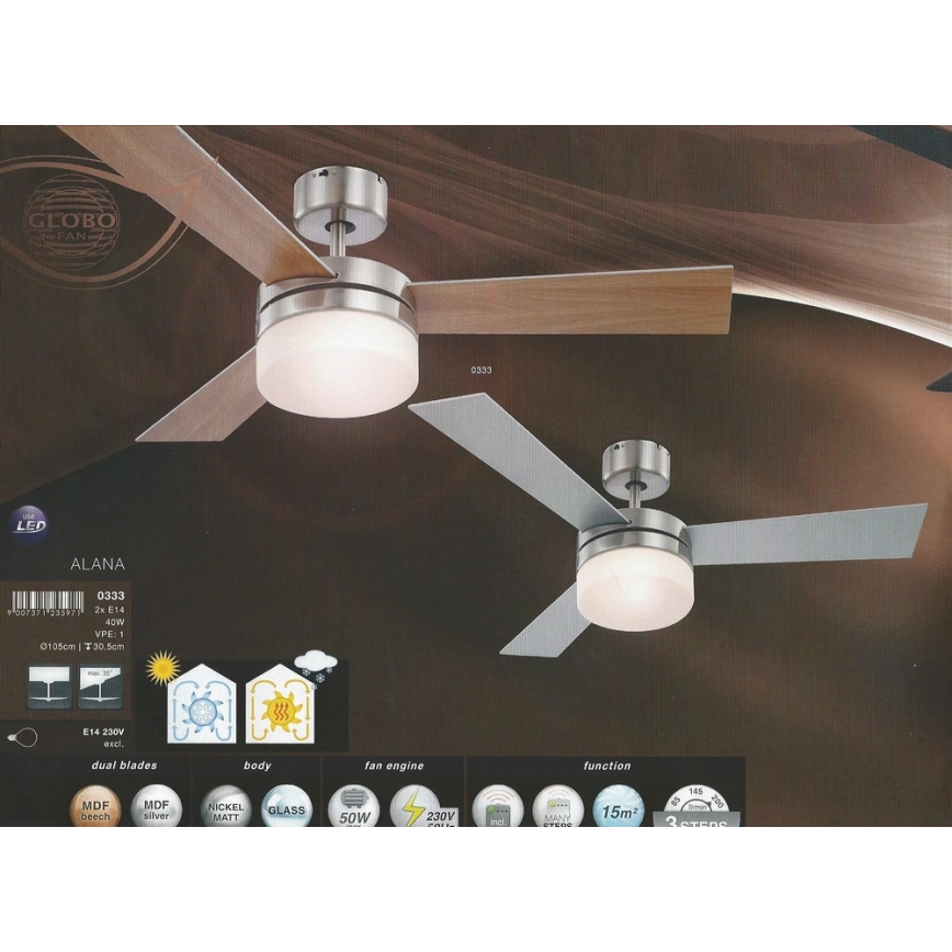 Globo - Стельовий вентилятор 2xE14/40W/230V