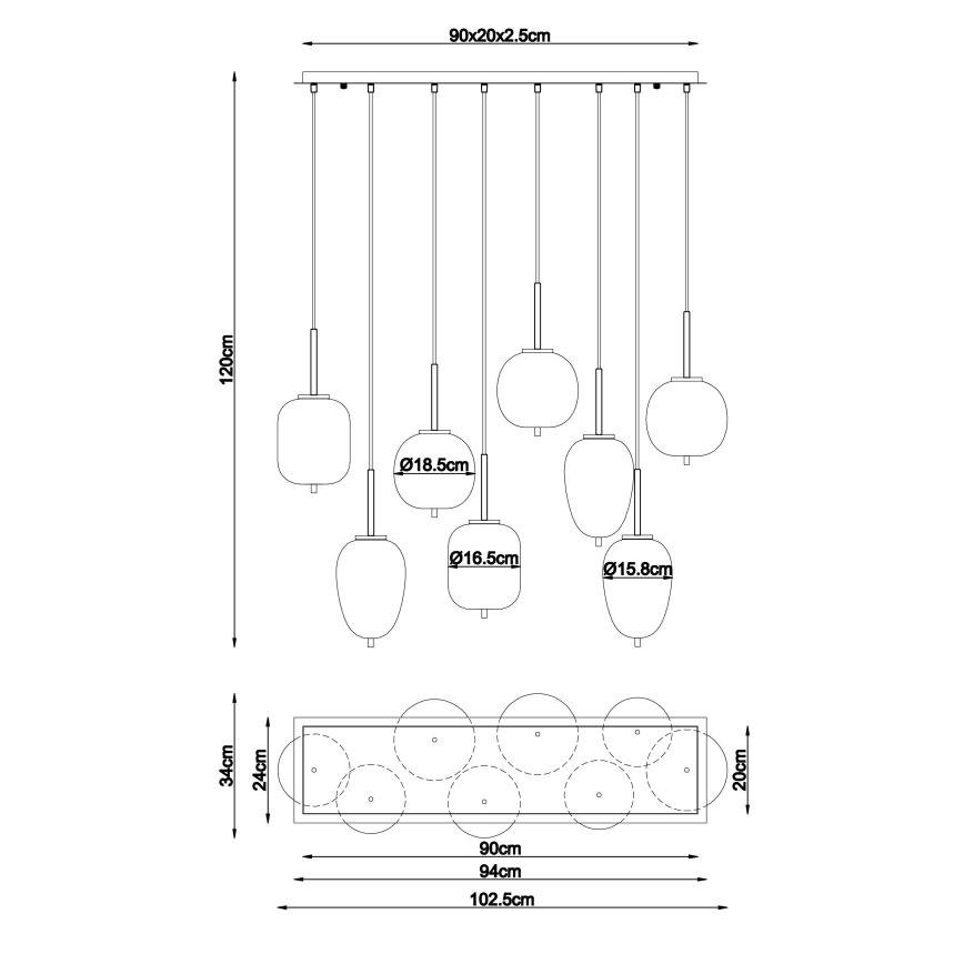 Globo - Подвесная люстра 8xE14/40W/230V латунь