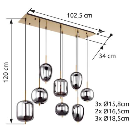 Globo - Підвісна люстра 8xE14/40W/230V димчастий