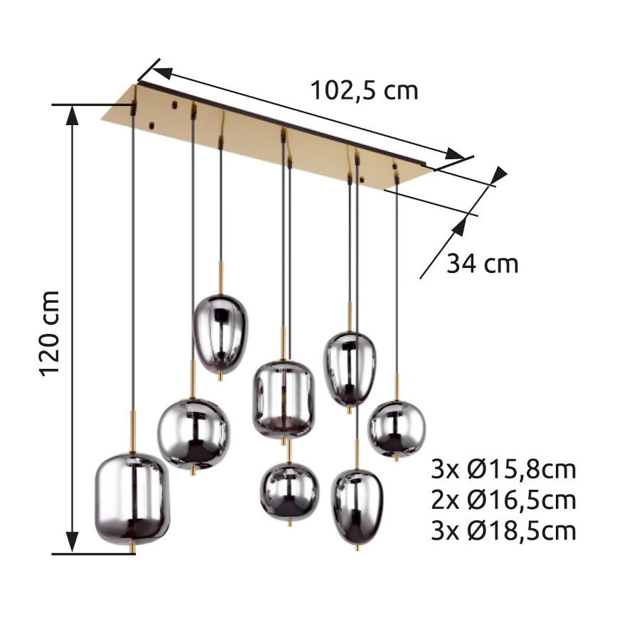 Globo - Підвісна люстра 8xE14/40W/230V димчастий