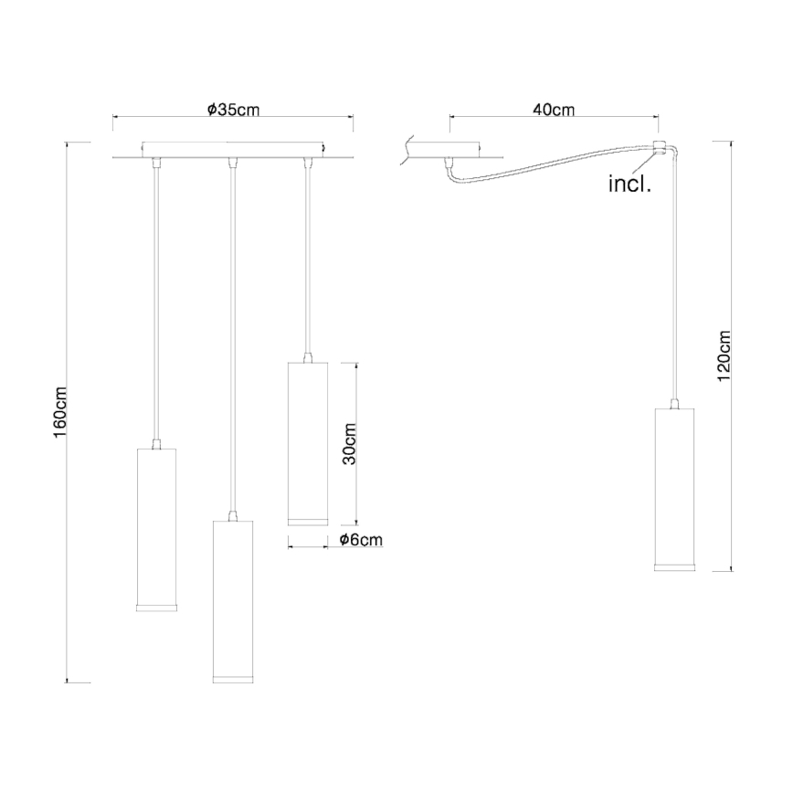 Globo - Люстра на тросі 3xE27/60W/230V чорне дерево