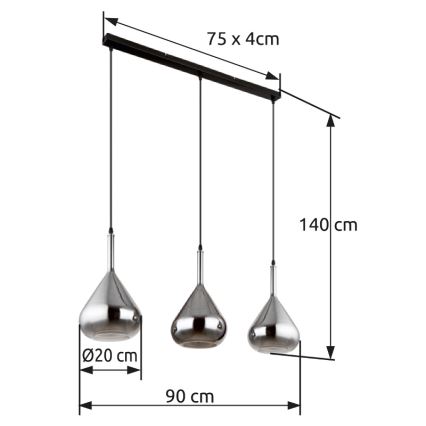Globo - Підвісна люстра 3xE27/60W/230V чорний