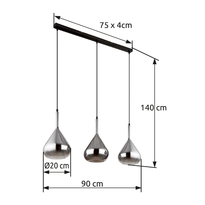 Globo - Підвісна люстра 3xE27/60W/230V чорний