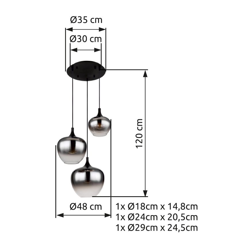 Globo - Підвісна люстра 3xE27/40W/230V діаметр 48 см чорний