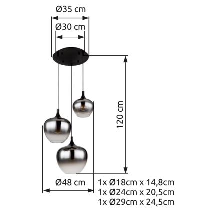Globo - Підвісна люстра 3xE27/40W/230V діаметр 48 см чорний