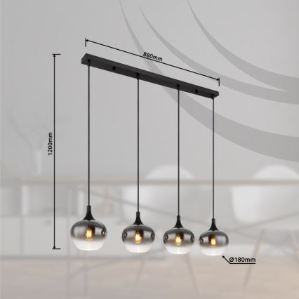 Globo - Подвесная люстра на тросе 4xE27/40W/230V чёрная