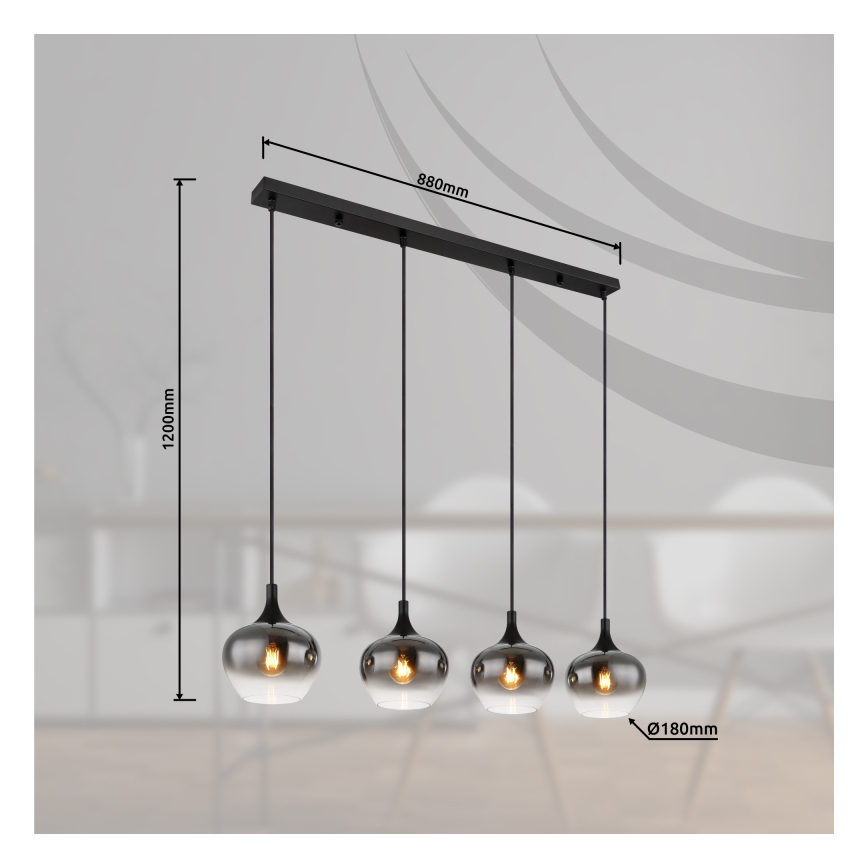 Globo - Подвесная люстра на тросе 4xE27/40W/230V чёрная