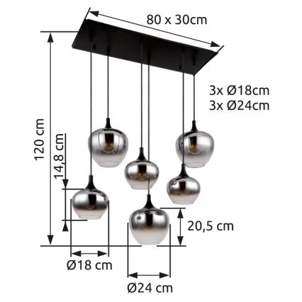 Globo - Підвісна люстра 6xE27/40W/230V чорний