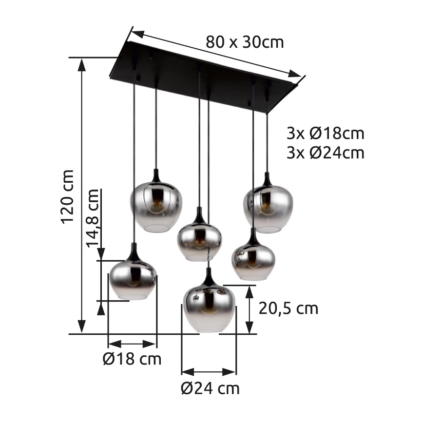Globo - Підвісна люстра 6xE27/40W/230V чорний