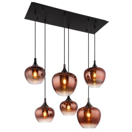 Globo - Подвесная люстра 6xE27/40W/230V коричневый/дымчатый