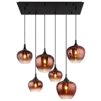 Globo - Подвесная люстра 6xE27/40W/230V коричневый/дымчатый