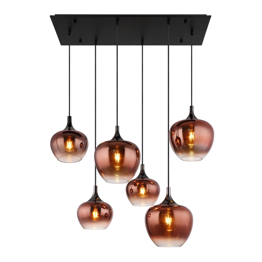 Globo - Подвесная люстра 6xE27/40W/230V коричневый/дымчатый