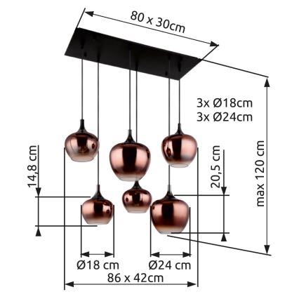 Globo - Подвесная люстра 6xE27/40W/230V коричневый/дымчатый