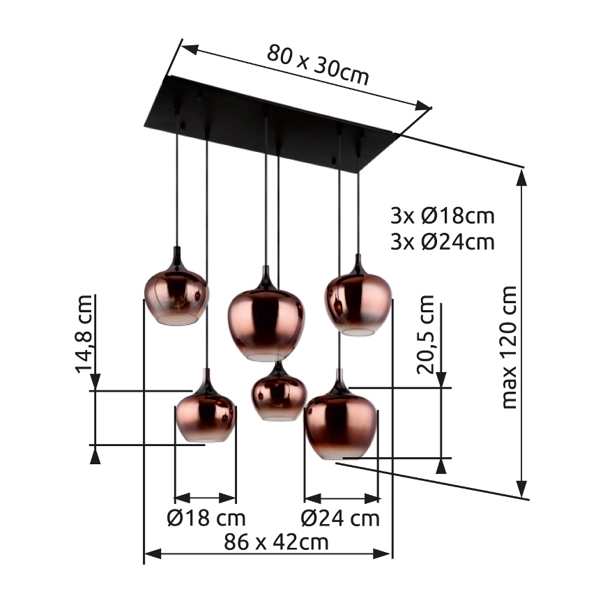 Globo - Подвесная люстра 6xE27/40W/230V коричневый/дымчатый