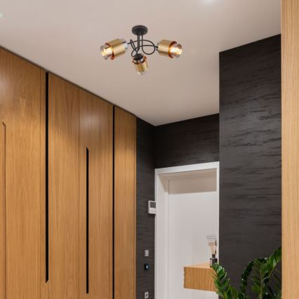 Globo - Припотолочная люстра 3xE27/40W/230V черный/латунь