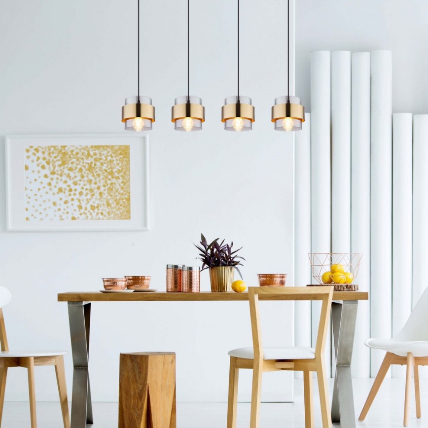 Globo - Люстра на тросі 4xE27/60W/230V чорний/латунь