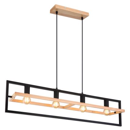 Globo 15575-4H - Подвесная люстра на тросе ERICA 4xE27/40W/230V чёрная/бежевая