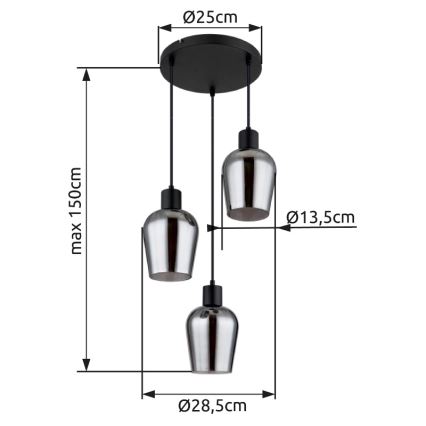 Globo - Підвісна люстра 3xE27/40W/230V діаметр 28,5 см чорний