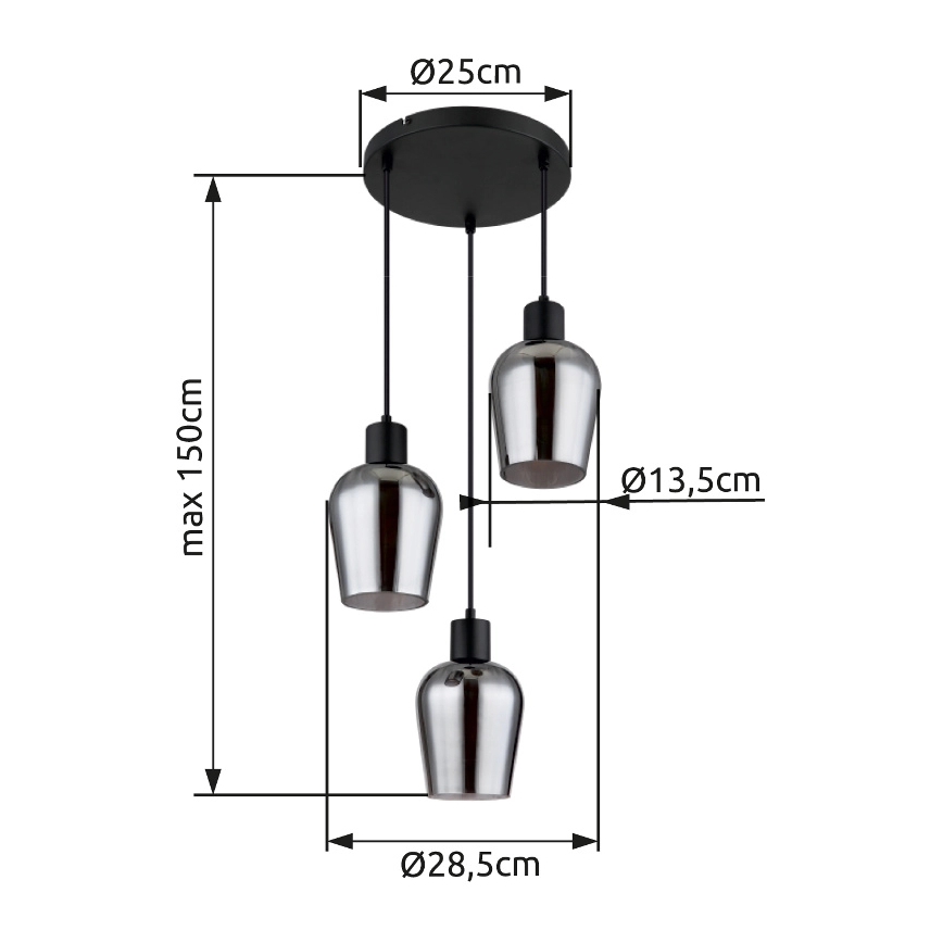 Globo - Підвісна люстра 3xE27/40W/230V діаметр 28,5 см чорний